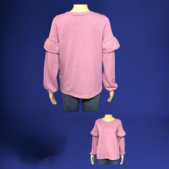 Old Navy XL Purple Long Ruffle Sleeve Sweatshirt Top Round Neck - Picture 1 of 3